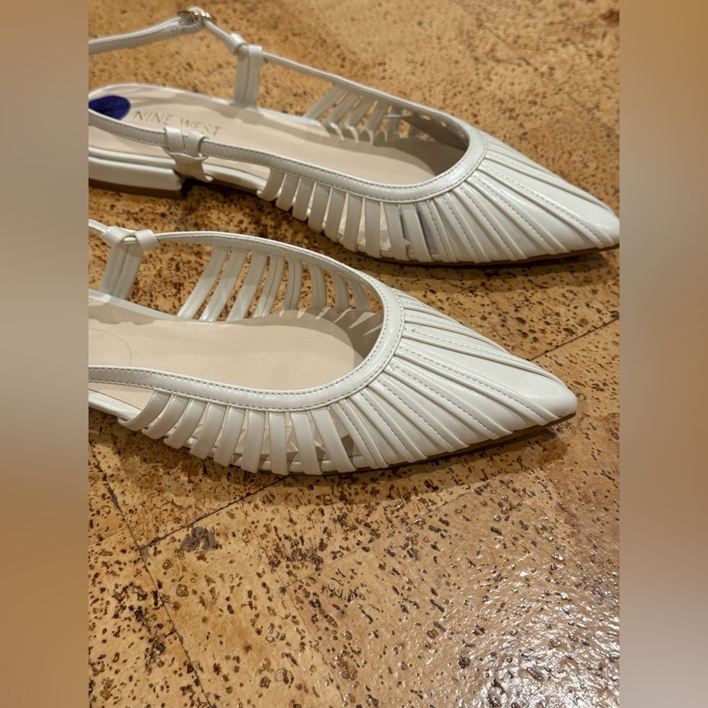 New Nine West Cream Pointed-Toe Slingback Flats  Size 8 1/2 Women’s - Picture 7 of 15